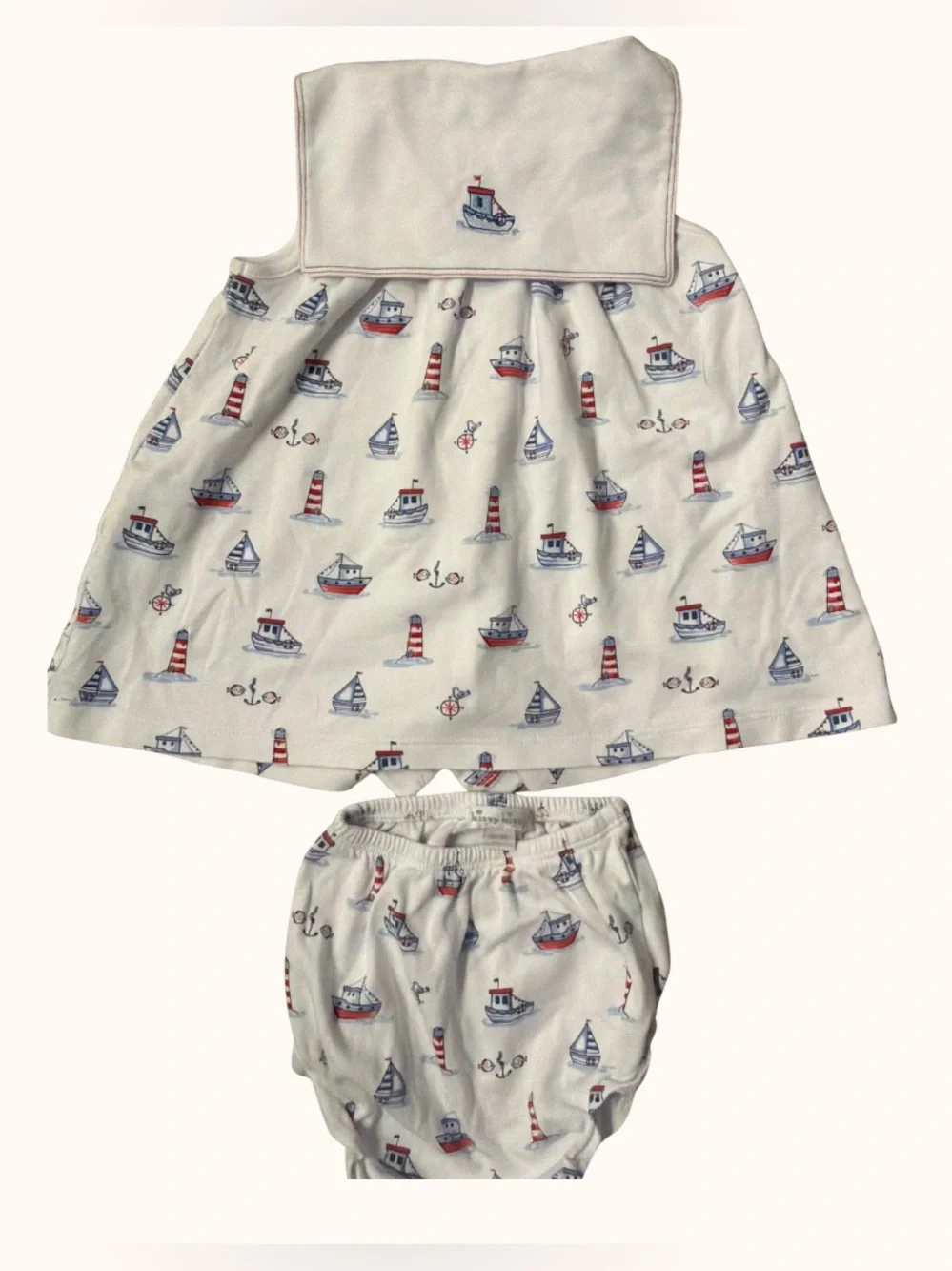Kissy Kissy White Nautical Print Sleeveless Romper with Bloomers